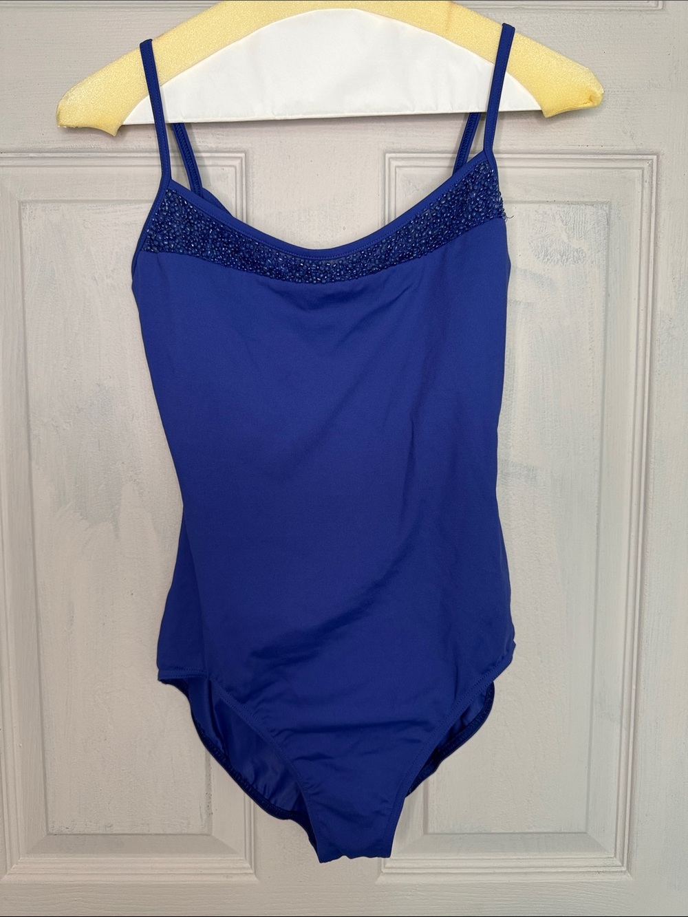 Mirella Royal Blue Dance Leotard with Beaded Neckline
